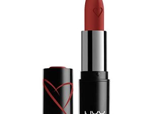 NYX Professional MAKEUP Shout Loud Satin أحمر شفاه ، محمل بزبدة الشيا - ساخن هنا (أحمر محروق)