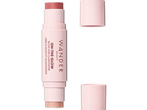 قلم تمييز المكياج وأحمر الخدود - WANDER BEAUTY ON-THE-GLOW - Blush & Illuminator Makeup. كريم أحمر خدود ومكياج هايلايتر في عصا مزدوجة الأطراف. هايلايتر ولون مكياج للوجه والجسم. القسوة المجانية. (غروب سيينا / توهج عاري)