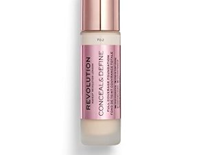Makeup Revolution Conceal & Define Foundation ، كريم الأساس الكريمي ، تغطية كاملة ، لألوان البشرة الفاتحة ، نباتي وخالي من القسوة ، F0.2 ، 23 مل