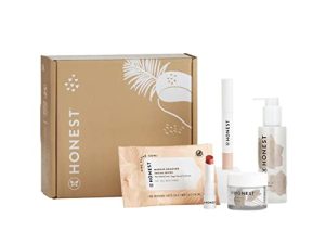 مجموعة Honest Beauty Fresh Face الأكثر مبيعًا | حصري | منظف جل لطيف ، كريم هيدروجيل ، ماسكارا فائقة الطول + برايمر ، بلسم شفاه ملون ، مناديل لإزالة المكياج | نباتي + خالي من القسوة