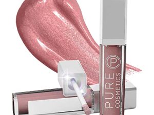 ملمع شفاه من بيور كوزماتيكس ، Pouty Pink - مكياج مرطب ومرطب للغاية للشفاه بزيت الجوجوبا وزيت اللوز الحلو وفيتامين E وأداة توزيع LED مع مرآة وخالية من القسوة وخالية من التلك