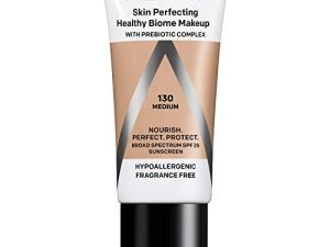 Almay Skin Perfecting Healthy Biome Foundation Makeup مع مركب بريبيوتيك SPF 25 ، لا يسبب الحساسية ، خالٍ من العطر ، 130 متوسط ، 1 أونصة سائلة. أوقية.