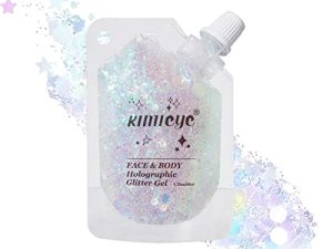 Holographic Face Glitter Gel Body Shimmer Makeup for Hair، Face، Clavicle، Arm، Nail، Eyeshadow، طويل الأمد مقاوم للماء حورية البحر الترتر بريق حفلة لمهرجان Rave ، 1.35 أوقية (ليزر أبيض # 9)