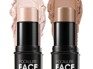 FOCALLURE 2 Pcs Mineral Cream Contour Stick ، ترطيب هايلايتر وقلم برونزر ، قلم تحديد وتظليل الوجه غير اللاصق ، مكياج مضيء للوجه يدوم طويلاً وسهل الانزلاق ، خفيف - متوسط