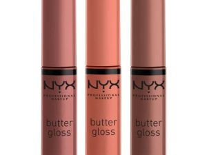 NYX PROFESSIONAL MAKEUP Butter السكر البني اللامع - عبوة من 3 ملمع شفاه (السكر عالي السكر ، الحلوى المسننة ، باترسكوتش)