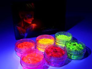 بودرة ظلال العيون المضيئة في الظلام ، Findinbeauty 6 ألوان UV Glow Blacklight بريق تجميلي مكتنزة للحرف اليدوية والمهرجانات واليوغا والجسم والوجه والأظافر ومكياج الحفلات