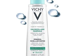 Vichy Pureté Thermale Mineral Micellar Cleansing Water ، مزيل المكياج ومنظف الوجه بحمض الساليسيليك للبشرة المختلطة إلى الدهنية ، 6.76 مل. أوز