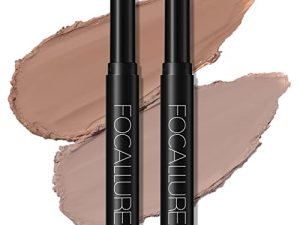 FOCALLURE قطعتان من قلم ظلال العيون الكريمي اللامع ، قلم تلوين ظلال العيون اللامع ، أطقم ظلال عيون هايلايتر مع تركيبة مقاومة للتجعد ، مكياج ظلال عيون مقاوم للماء يدوم طويلاً (بني سموكي)