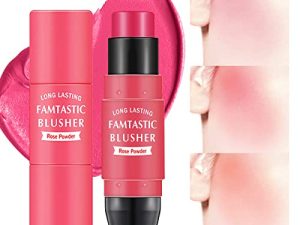 LOKFAR Cream Blush Stick for Cheeks Blush Makeup - 2 in 1 Multi Stick Blush للخدود والعيون والشفاه ، أحمر خدود للخدود مع فرشاة ، كريم أحمر خدود مقاوم للماء (# 02 أحمر وردي)