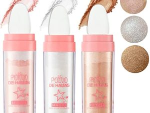 Polvo De Hadas Glitter ، Polvo De Hadas 3 Pack ، Highlighter Powder Stick ، Highlight Glitter Puff ، يضيء عصا المكياج لمستحضرات التجميل والشعر اللامع للوجه (3 قطع)