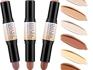 مجموعة مكياج CCbeauty Wonder Stick 6 ألوان للوجه مزدوجة النهايات كريم برونزر كونتور ستيك كوزماتيكس كونسيلر مجموعة مكياج ، 2 في 1 ثلاثية الأبعاد قابلة للبناء للوجه ، مجموعة مكياج هايلايت كونتورينغ ، قلم كريم الأساس ، 3 قطع