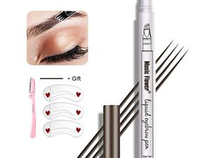 قلم حواجب ، MoonKong 4 Point Eyebrow Pencil Waterproof Eye Brown Makeup ، مجموعة حواجب مع 3 أقلام للحواجب ، 1 ماكينة حلاقة (2 # بني)