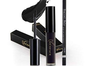 Coosa Professional Makeup Matte Liquid Lipgloss & Lip Liner Set مجموعة أحمر شفاه سائل مقاوم للماء يدوم طويلاً ، أسود (2 قطعة)