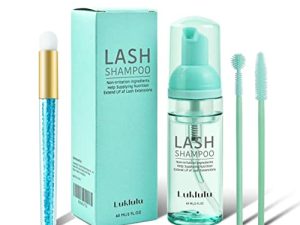 منظف إطالة الرموش ، شامبو Luklulu Lash 60 مل + فرشاة ، منظف رغوي للجفن عميق التنظيف لإطالة الرموش الطبيعية والبارابين والكبريتات والزيوت للاستخدام في الصالون المنزلي 3 قطع (عبوة من 1)