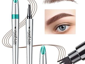 قلم الحواجب Microblading قلم الحواجب - قلم تحديد الحواجب الصغير 4 نقاط للحواجب قلم رفع وانتزاع الحاجب Microblading يدوم طويلاً مقاوم للماء شعر حواجب طبيعي (بني محمر)