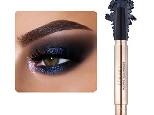 LOKFAR Eye-Shadow Stick Makeup Cosmetics Stick Brightener Stick ، قلم ظلال عيون كريمي قابل للتدوير ، قلم ظلال عيون لامع لامع مع فرشاة ناعمة لمكياج العيون (12 # رمادي دخاني - أسود)