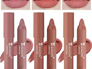 مجموعة أحمر شفاه دوارة من 3 ألوان ، أحمر شفاه غير لامع من Velvet Air Matte Crayon ، مكياج أحمر شفاه يدوم طويلاً غير لامع مقاوم للماء لا يتلاشى ، أحمر شفاه كريمي ، مكياج شفاه للنساء (Set-B)