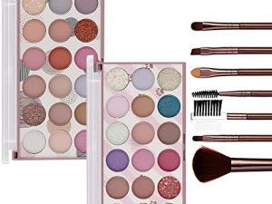 MISS ROSE M 2 قطعة لوحة ظلال العيون + 7 قطع من فرشاة التجميل ， مجموعة مكياج للنساء ، لوح ظلال عيون غير لامع طويل الأمد لؤلؤي ، مجموعة ظلال عيون من نسيج مخملي طبيعي 2 قطعة (018 # M2 + M3)