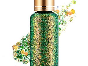 جل Holographic Body Glitter للوجه والجسم والأظافر وظلال عيون سائل شديد اللمعان مقاوم للماء وسريع الجفاف يدوم طويلاً لإكسسوارات مكياج Rave Festival ، 1 أونصة (أخضر نحاسي)