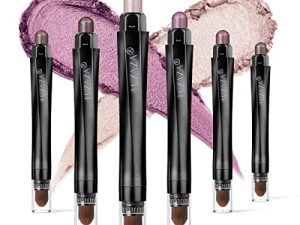 LUXAZA 6 PCS Mauve Brown Metallic Eyeshadow Stick Set، Neutral Cream Purple Eye Shadow Pencil Crayon Brightener Makeup Set