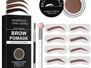 مجموعة Stamp Stamp Stencil - لمكياج الحواجب المقاوم للماء ، Brow Stamp Trio Kit مع أداة توزيع إسفنجية ، فرشاة حواجب ثنائية الأطراف ، 10 أقلام للحواجب ، مرهم حواجب مقاوم للماء (بني متوسط)