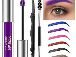 جل الحواجب البنفسجي POZILAN المقاوم للماء مع فرشاة الحواجب - 0.211 Fl Oz Coloured Brow Gel Purple Eyebrow Gel لماكياج الحاجب الملون ، يدوم طويلاً ، مقاوم للعرق
