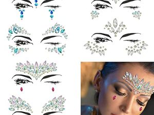 Halloween Face Jewels Festival Women Mermaid Face Gems Glitter 6 مجموعات حجر الراين Rave Festival Face Jewels ، كريستالات ملصقات الوجه العيون والوجه والجسم وشم مؤقت
