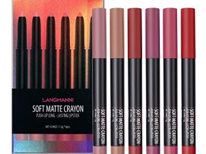 LANGMANNI 6 PCS Matte Lipstick Pencil Set، Soft Matte Long-Last Mist Velvet Lipstick Lipliner Pen مع مبراة مدمجة