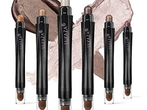 LUXAZA 6 PCS مجموعة ظلال عيون معدنية بلون بني محايد ، قلم ظلال عيون كريمي شامباني ، قلم تلوين وملمع ، مجموعة عصا مكياج ، لا يسبب الحساسية ومضاد للماء.