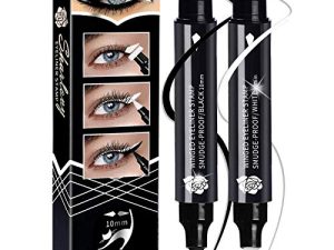 أقلام تحديد العيون من شارلوفي Winged Eyeliner Stamp-2 من أجل قلم تحديد عيون مثالي على شكل عين القطة ومقاوم للماء ومقاوم للتلطخ ، قلم تحديد عيون سائل للمكياج يدوم طويلاً (10 مللي متر ، أبيض وأسود)