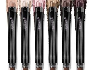 LUXAZA 6 PCS Mauve Brown Neutral Eyeshadow Stick Set ، كريم ظلال عيون كريم ، قلم تحديد عيون لامع وغير لامع ، قلم تلوين محدد للعيون برايتنر