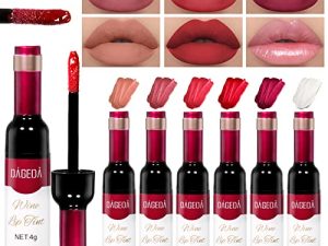DAGEDA Wine Lip Tint ، 5 أحمر شفاه غير لامع و 1 مجموعة ممتلئ الشفاه ، أحمر شفاه سائل مقاوم للماء طويل الأمد ومقاوم للشفاه ، ملمع شفاه سائل مخملي ، مجموعة هدايا مكياج الشفاه غير اللاصقة (اللون C)