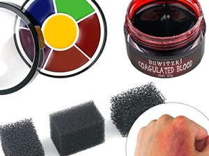 مجموعة أدوات ماكياج الهالوين من Bowitzki من SFX - 6 ألوان عجلة كدمات طلاء الوجه بالزيت ، 3 إسفنجات نقطية ، دم على المسرح ، مثالية لمكياج الحفلات المسرحية والجروح