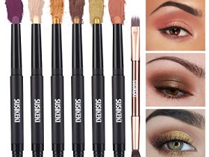6 قطع من SUSIKEKI Eyeshadow Stick + 1PC Double End Eyeshadow Brush Soft Creamy Matte Shimmer Eye Shadow Pencil Crayon High Pigmented Shiny Eyeshadow Pencil مقاوم للماء أنيق مجموعات ظلال العيون