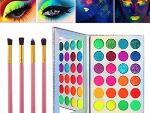 مكياج متوهج في الظلام ، لوحة ظلال عيون كالولاري نيون متوهجة UV Glow Blacklight غير لامع ولامع ، 24 لونًا مجموعة ظلال العيون شديدة الصباغ مع 4 فراشي لمكياج الجسم في عيد الهالوين والكريسماس