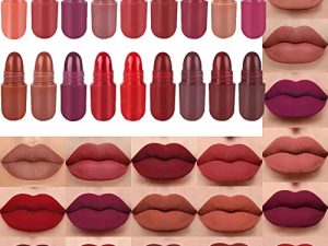 مجموعة أحمر شفاه صغيرة غير لامعة من 18 حبة من كبسولات للنساء تدوم طويلاً من Labiales mate 24 horas originales ، DNM Nude Red Stay on Matte Lipstick 24 Hours and Lip Liner Set Pack Makeup Kit