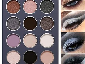 لوحة ظلال العيون باللون الرمادي الدخاني ، DE'LANCI Professional Black Silver Grey Goth Neutral Matte Shimmer 12 Shades ، لوحة مكياج ظلال العيون اللطيفة ، لوحة مكياج صغيرة ورائعة مقاومة للماء.