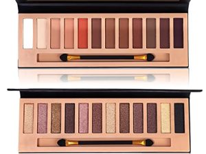 Hegafoo 2PCS Pro 12 Colors Eyeshadow Makeup Palette - Matte Shimmer Pigmented Diamond Nude Natural Ey Shadow Pallet Kit مع فرشاة (AB)