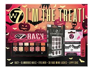 مجموعة هدايا W7 I'm The Treat - لوحة مكياج Racy Pressed Pigment مع أظافر صناعية ، ورموش من المنك الصناعي ، وكحل ، وأحمر شفاه - مجموعة هدايا مكياج مثالية خالية من القسوة