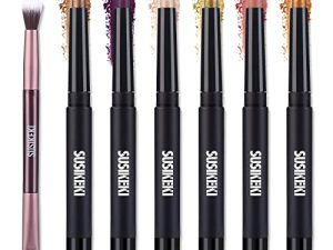 SUSIKEKI Eyeshadow Stick مجموعة مكياج ، 6 قطع كريم تفتيح العين قلم رصاص + 1 فرشاة عين ، مقاوم للماء يدوم طويلاً ماتي لامع لامعة ظلال العيون مجموعة مكياج للنساء والفتيات