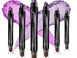 LUXAZA 6 PCS Purple Metallic Eyeshad Stick Set Set ، Light to Dark Cream Eye Shadow Pencil Crayon Brightener Highlighter Makeup Stick Kit ، هيبوالرجينيك مقاوم للماء وميض محدد العيون.
