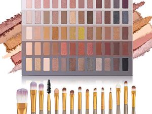 لوحة ظلال العيون 60 درجة من UCANBE Pro + 15 قطعة من فراشي المكياج مجموعة Naked Nude High Pigmented Naked Nudes Shimmer Matte Metallic Smokey Eyeshadow Soft Synthetic Powder Blending Brush Kit Pallet Kit (مجموعة محايدة)