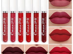 مجموعة أحمر شفاه سائل غير لامع 6 قطع من CmaaDu labiales mate 24 horas originales matte larga duracion 24 ، أحمر غامق داكن ثابت أحمر شفاه غير لامع يدوم طويلاً 24 وأحمر شفاه دائم مقاوم للماء 24 ساعة A-07