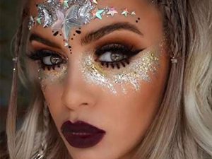 ملصقات وجه كريستالية لودرس وجه نجمة لامعة على شكل حورية البحر جواهر للجسم للنساء والفتيات (متعددة الألوان)