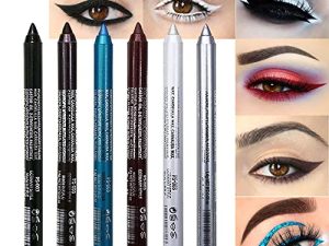 مجموعة أقلام تحديد العيون من الجل اللامع الأبيض 6 قطع delineadores de colores para ojos ، فضي أزرق أسود أحمر بني ملون سائل لامع لامع قلم تحديد ظلال العيون للنساء مقاوم للماء