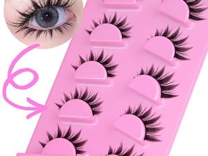 Geeneiya Cosplay Lashes Manga False Eyelashes Pack Natural Wispy Korean 3D Fake Eyelashes 5 Pairs (15mm Middle Length)