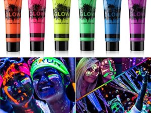مجموعة طلاء الجسم GARYOB المتوهج باللون الداكن UV Blacklight نيون فلورسنت 0.34 أوقية من 6 أنابيب